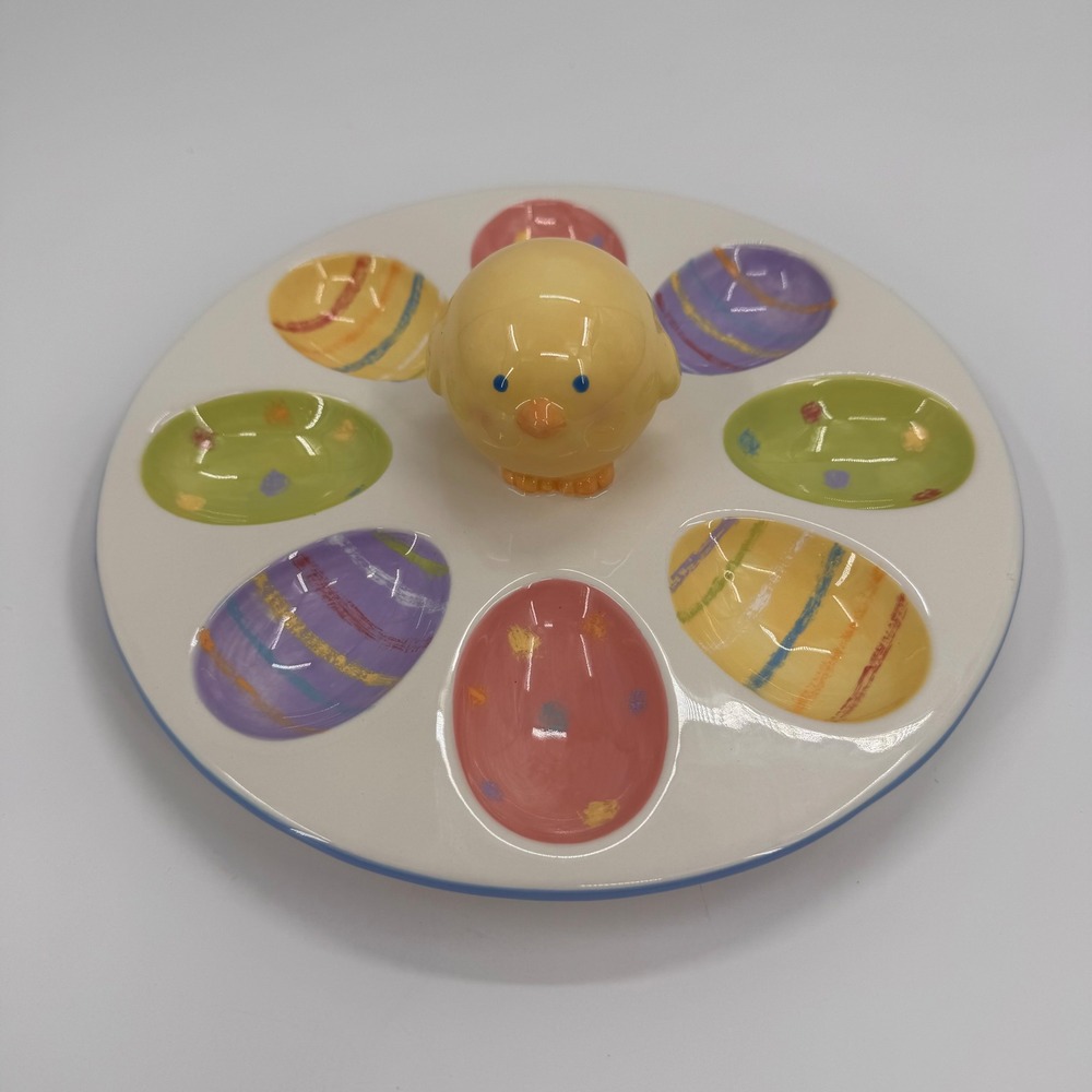 Blossoms & Blooms Easter Chick Ceramic Deviled Egg Platter Pastel 8" 08ESTR120